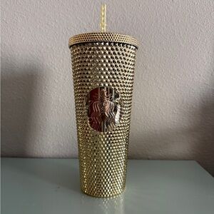 Starbucks Gold Studded Tumbler Cup Limited Edition Metallic Venti Cold Cup